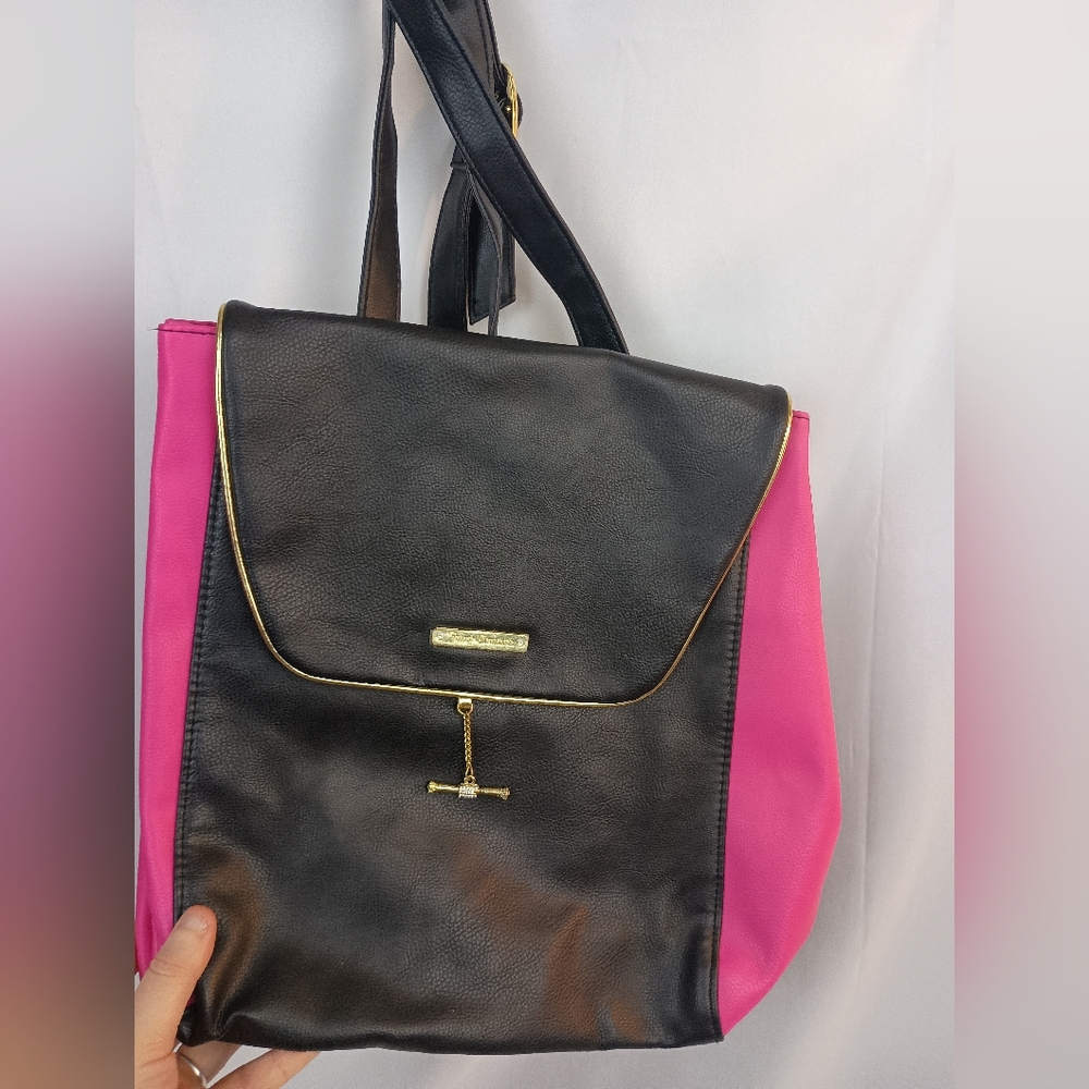 JUICY COUTURE‎ faux leather Black Pink barbiecore adjustable tote Bag